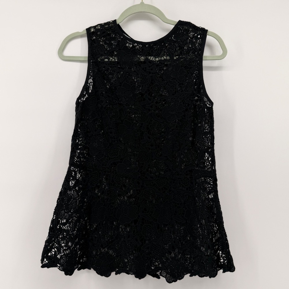 Cabi Black Lace Sleeveless Top Cotton Floral Guipure Zip Back Small